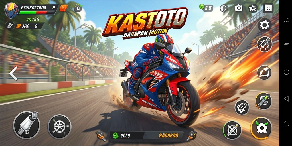 Tangkapan layar KASTOTO menampilkan aksi balapan motor yang mendebarkan.
