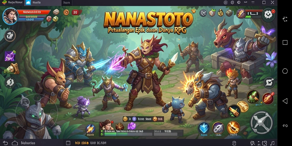Tampilan gameplay NANASTOTO dengan karakter yang beraksi dalam pertarungan RPG.